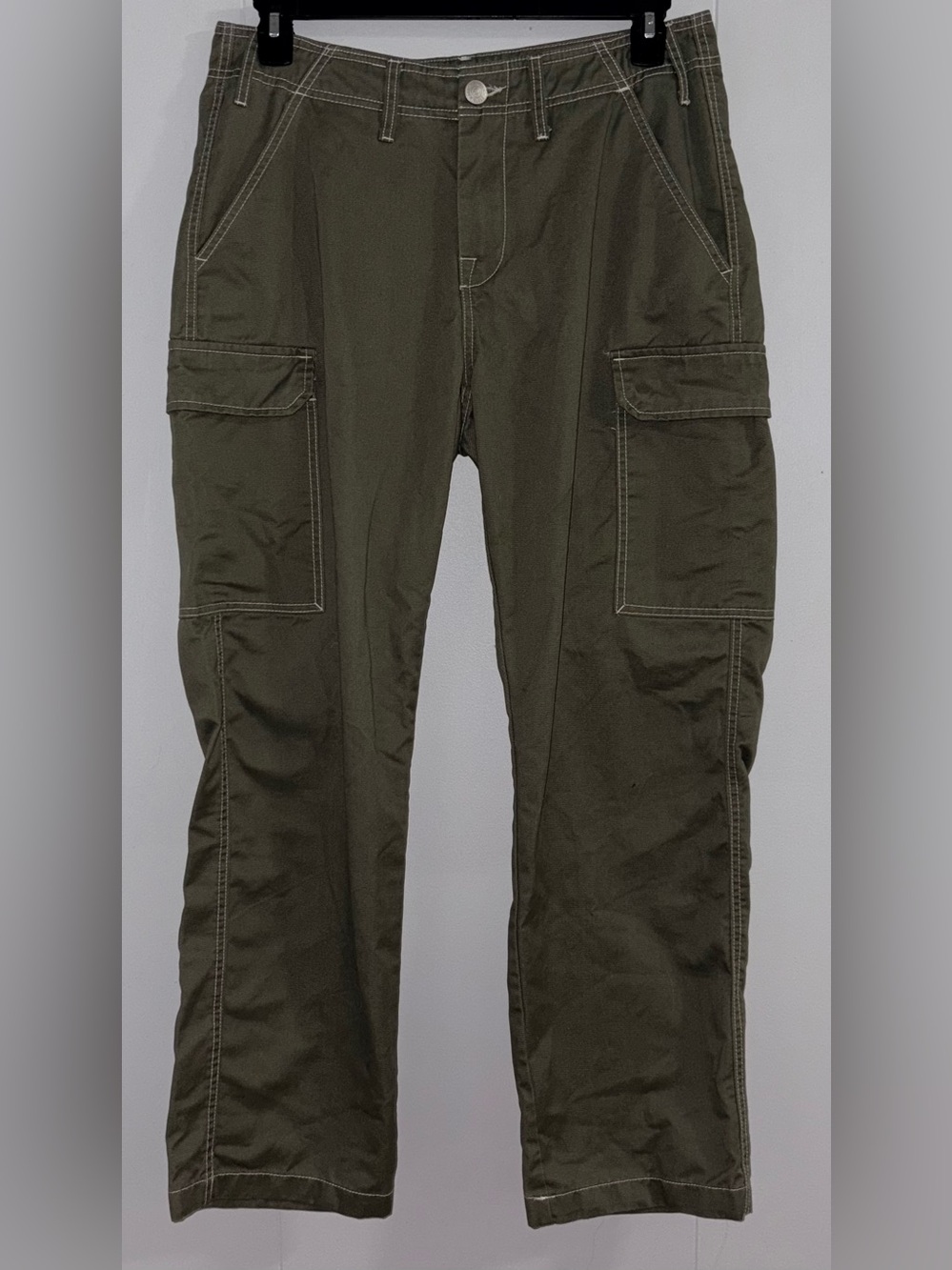 True Religion Cargo Pants Mens 32 Olive Green Contrast Stitch Utility Y2K